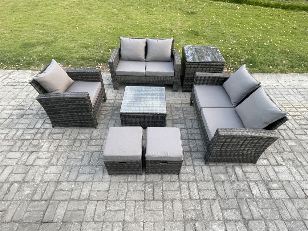 Ensemble de meubles de jardin en rotin ave table basse chaise table d'appoint 2 petit tabouret