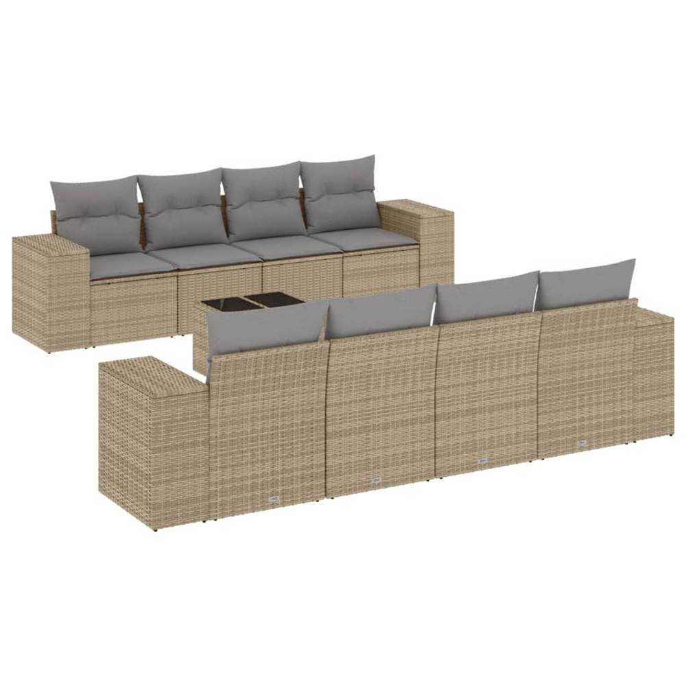Salon de jardin avec coussins 9 pcs beige résine tressée
