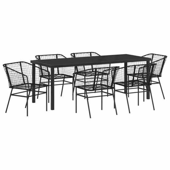 Ensemble de salle à manger pour jardin 7 pcs noir polyrotin