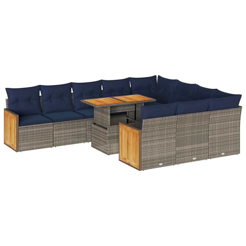 Ensemble de canapés de jardin 11 pcs et coussins rotin acacia