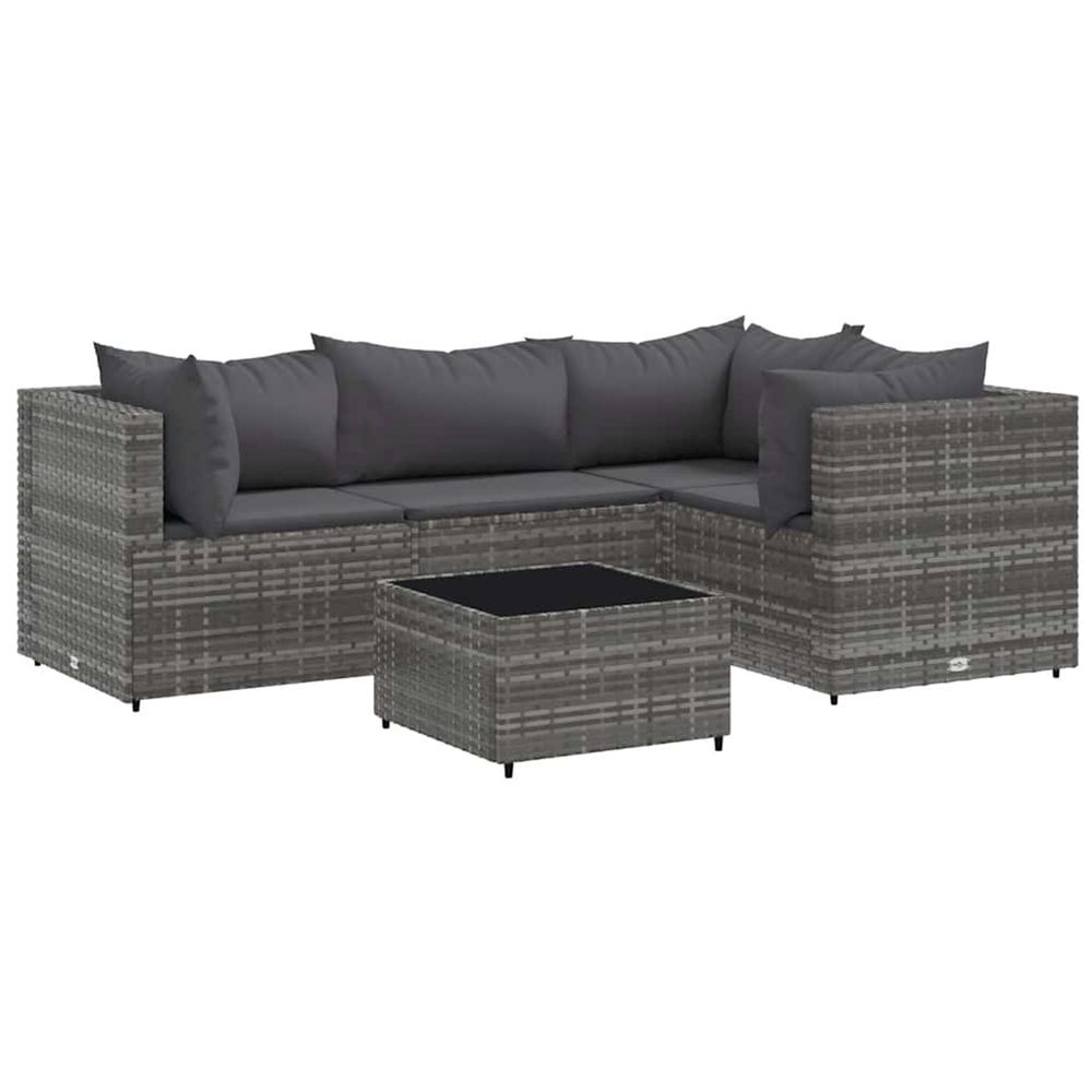 Salon de jardin 5 pcs avec coussins gris résine tressée