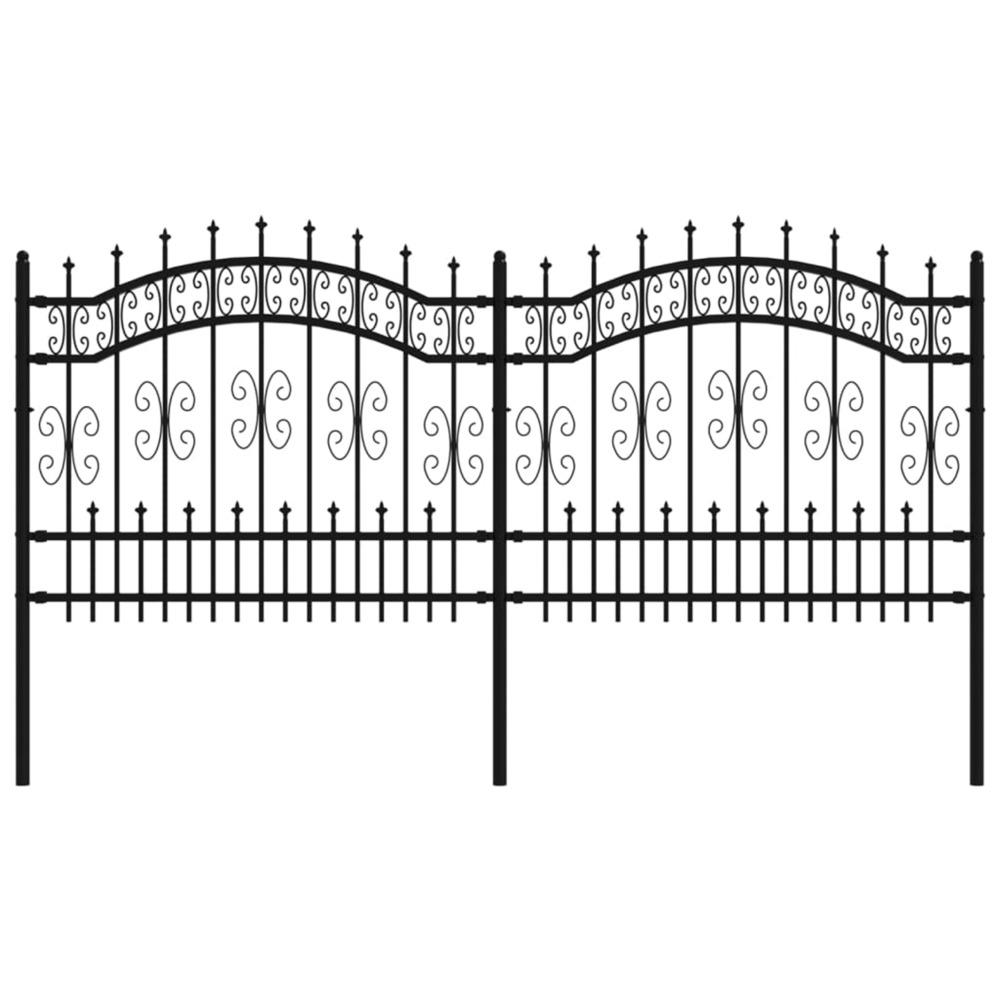 Clôture de jardin avec dessus en forme de lance, noire, 240 x 100 cm, acier thermolaqué