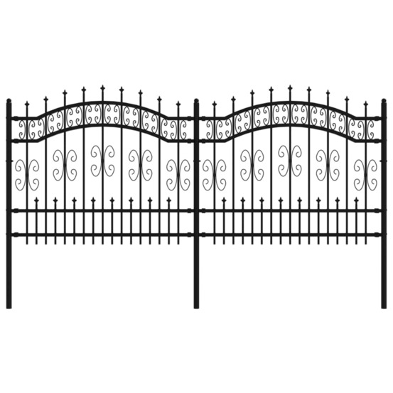 Clôture de jardin avec dessus en forme de lance, noire, 240 x 100 cm, acier thermolaqué