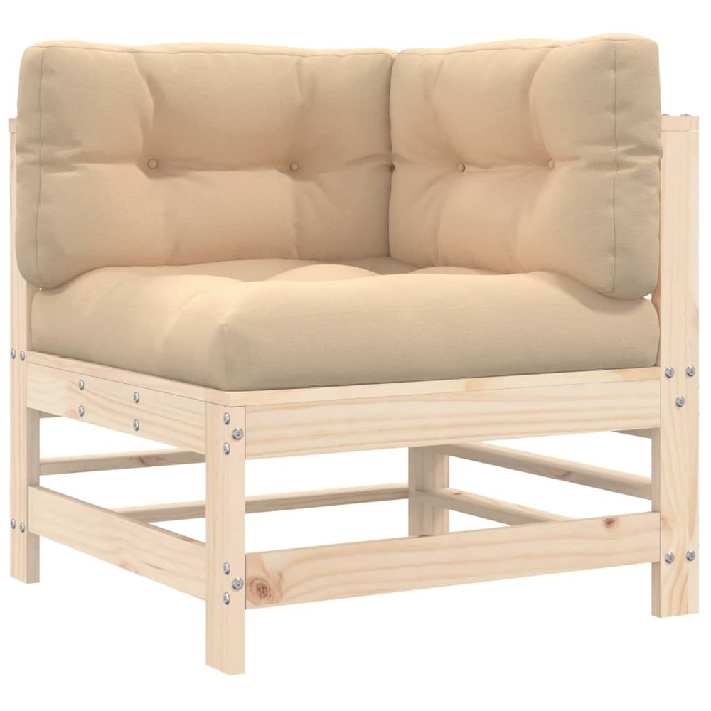 Canapé d'angle avec coussins bois de pin solide