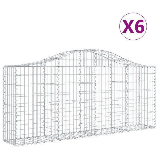 Paniers à gabions arqués 6 pcs 200x30x80/100 cm fer galvanisé