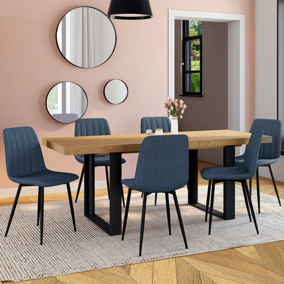 Lot de 6 chaises mira en tissu bleu pour salle à manger