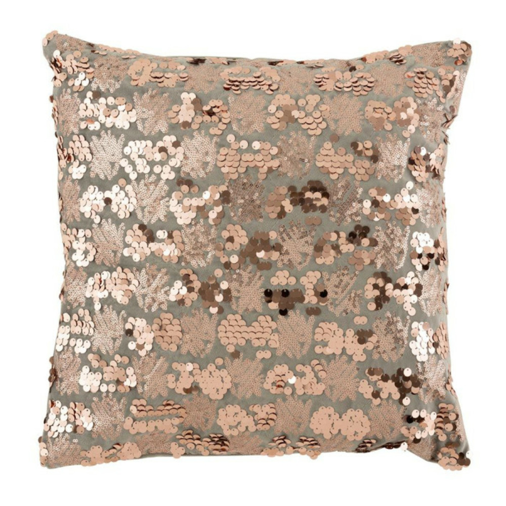 Coussin déco sequins 45x45cm gris & rose