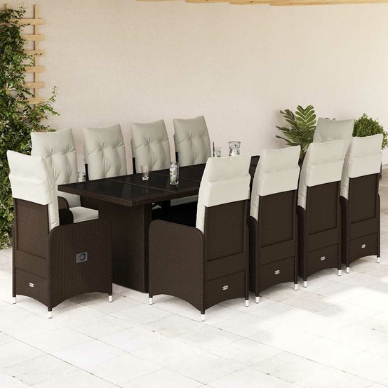 Ensemble de bistro de jardin 11 pcs coussins marron poly rotin