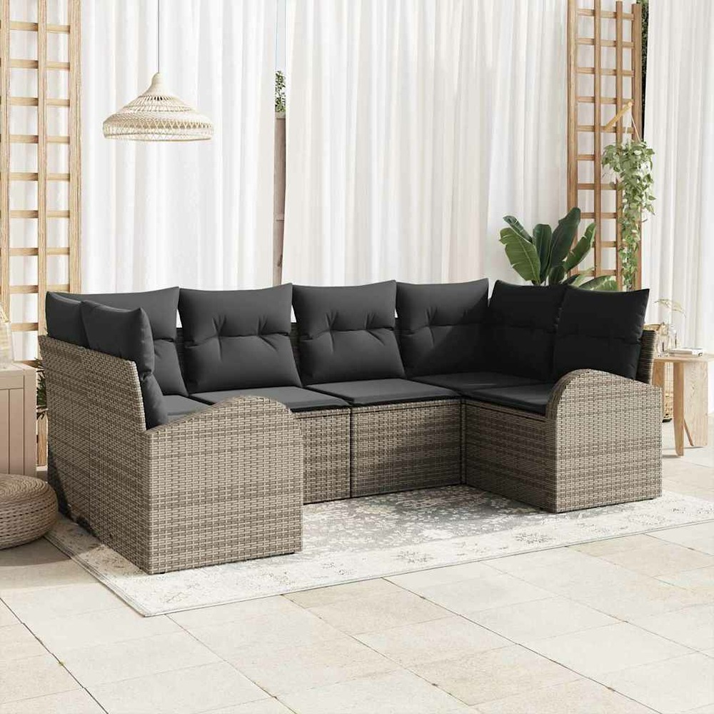 Ensemble de canapé de jardin avec coussin 6 pcs gris polyrotin