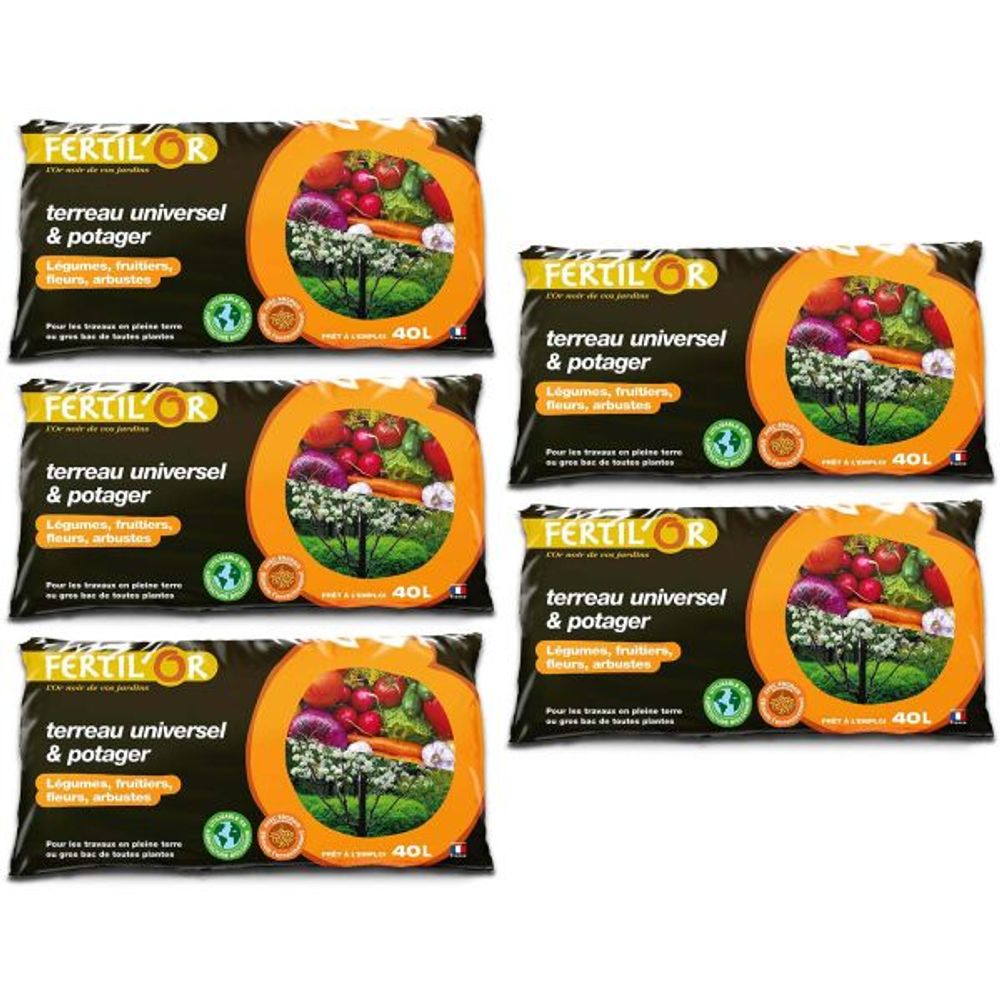 Terreau universel et potager pleine terre ou bac 40 litres lot de 5