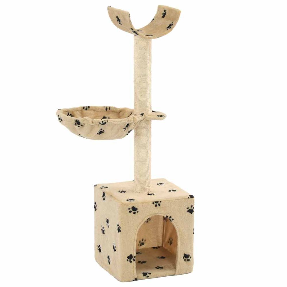 Arbre à chat design avec niche et panier douillet pour chaton et petit chat 105 cm beige