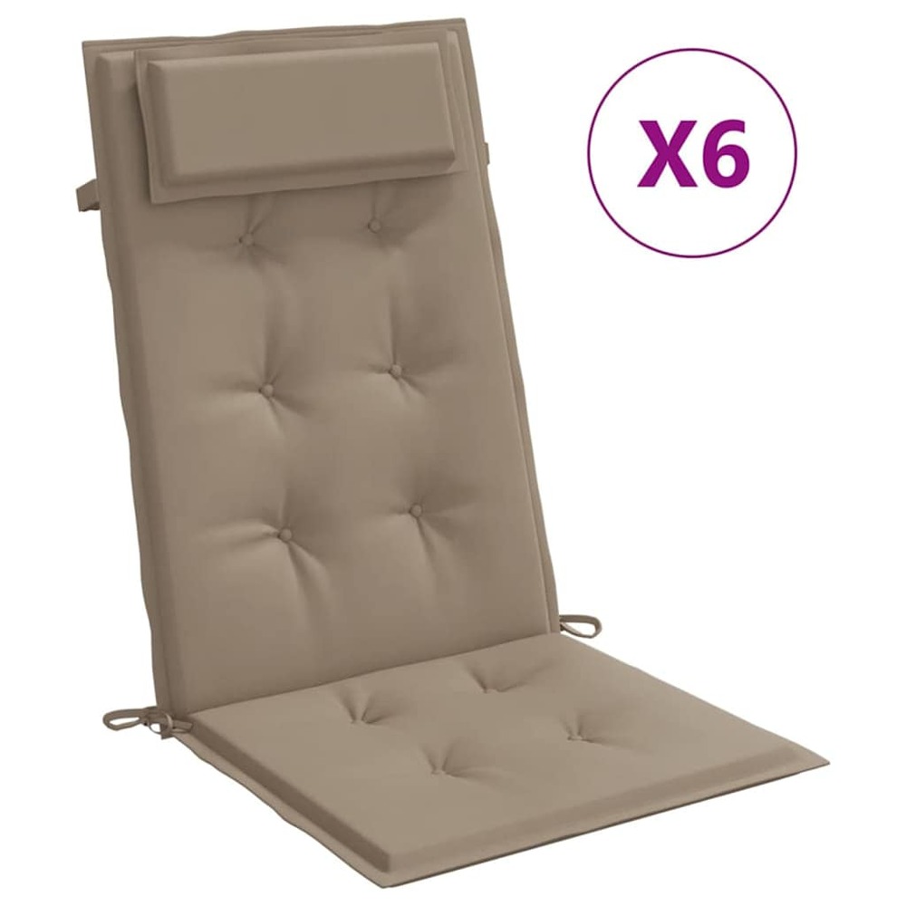 Coussins de chaise à dossier haut lot de 6 taupe tissu oxford