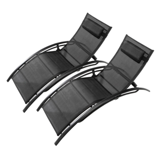 Lot de 2 transats ajustables avec pieds en acier noir limea