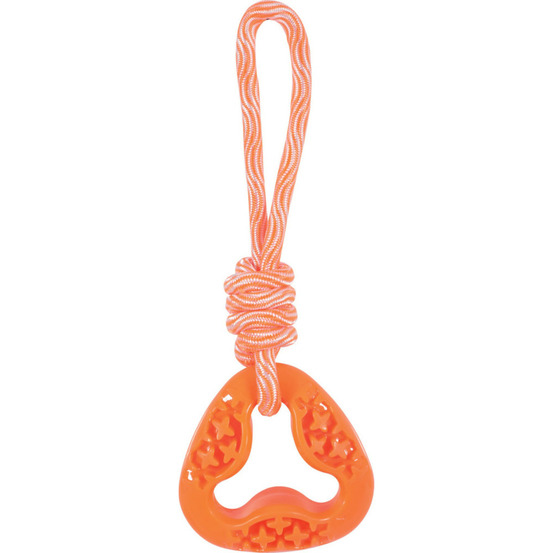 Anneau triangle en tpr et corde longueur total 24.5 cm , orange, jeux pour