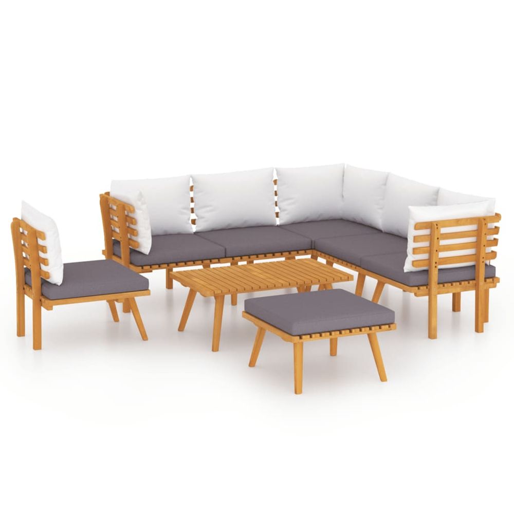 Salon de jardin 8 pcs avec coussins bois d'acacia solide