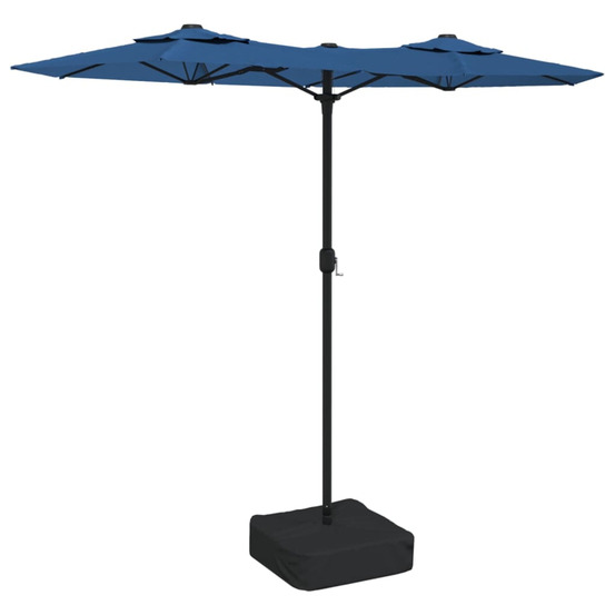 Parasol de jardin à double tête avec led bleu azuré 316x145 cm