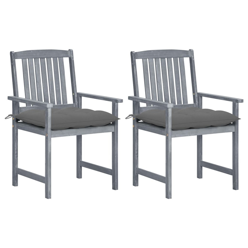 Chaises de jardin et coussins lot de 2 gris bois acacia massif