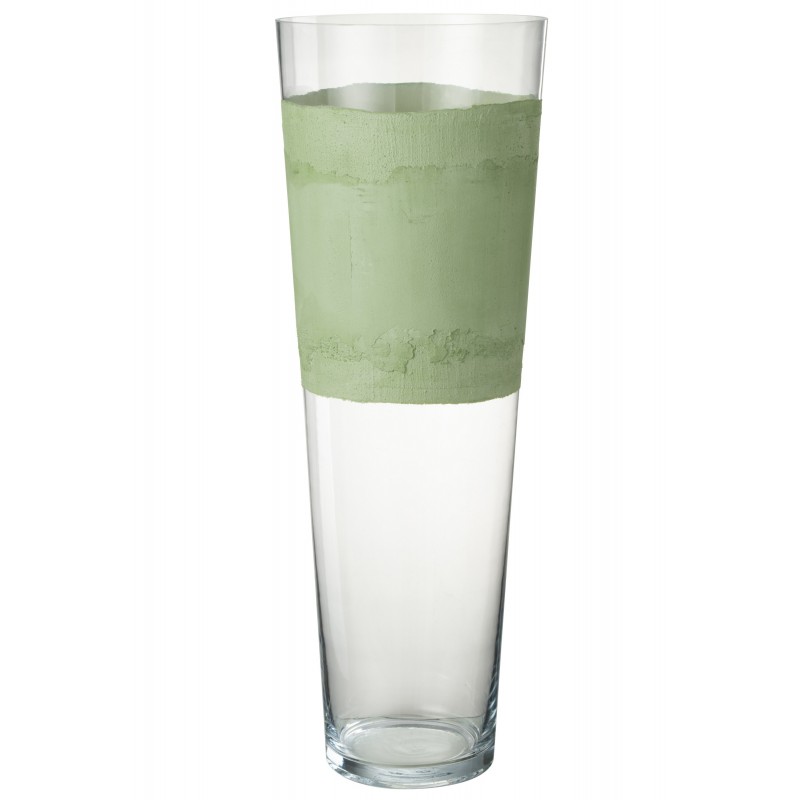 Vase avec ligne en verre vert 25x25x70 cm