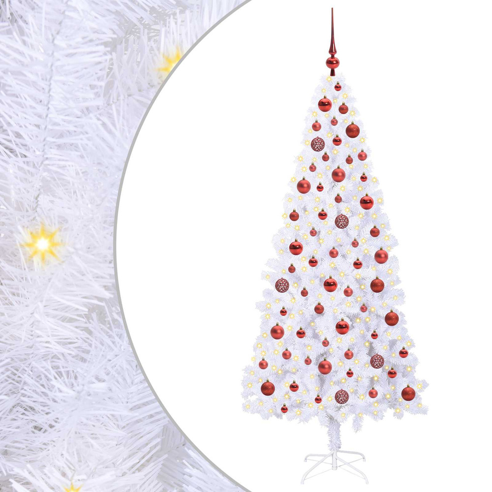 Sapin de noël artificiel avec 300 led blanc 180 cm pvc et acier