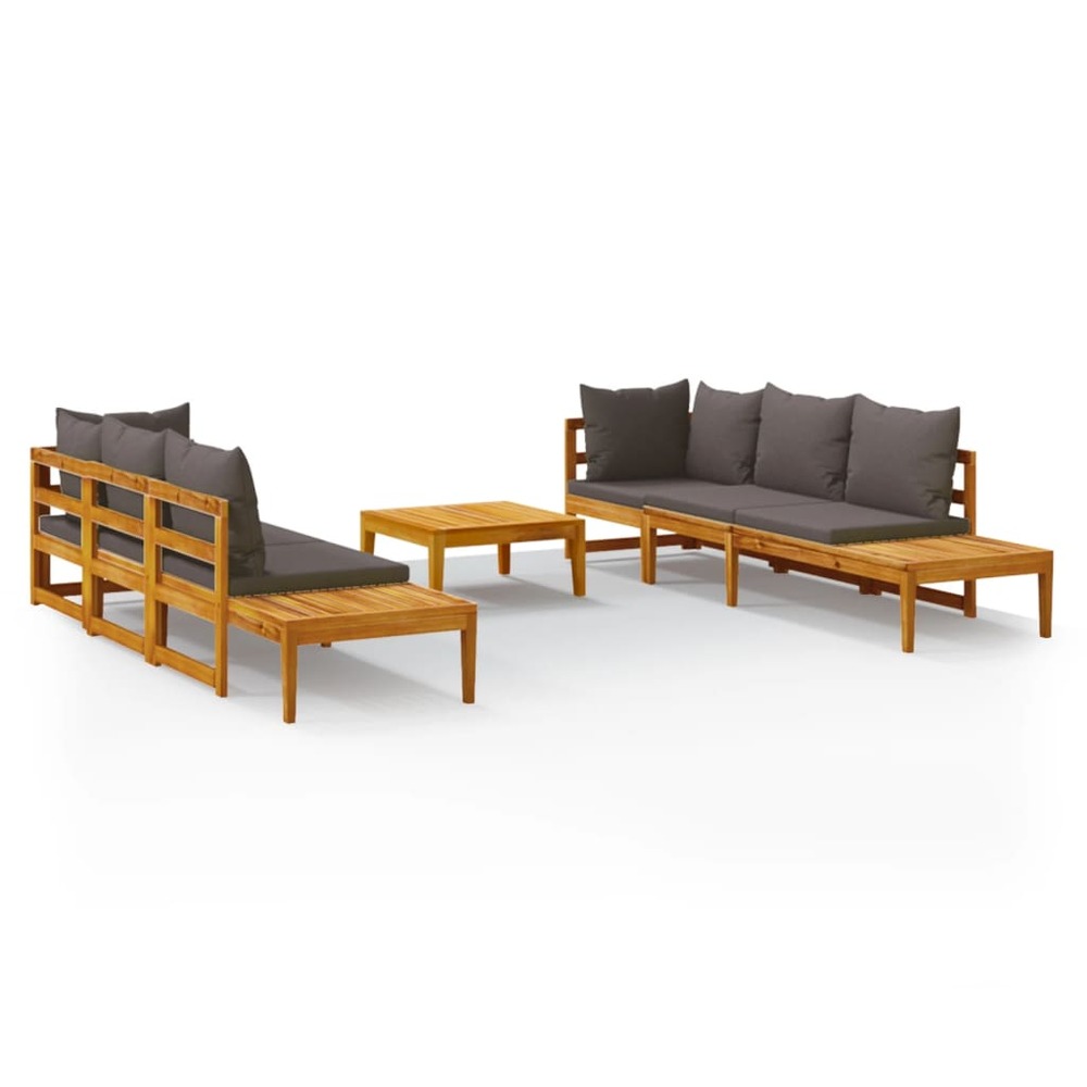 Salon de jardin meuble d'extérieur ensemble de mobilier 5 pièces avec coussins gris foncé bois d'acacia