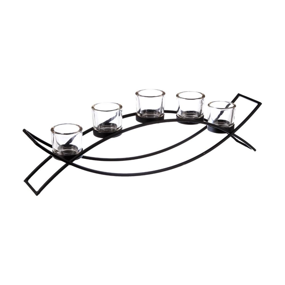 Set 5 photophores en verre sur pied en métal l 54 cm