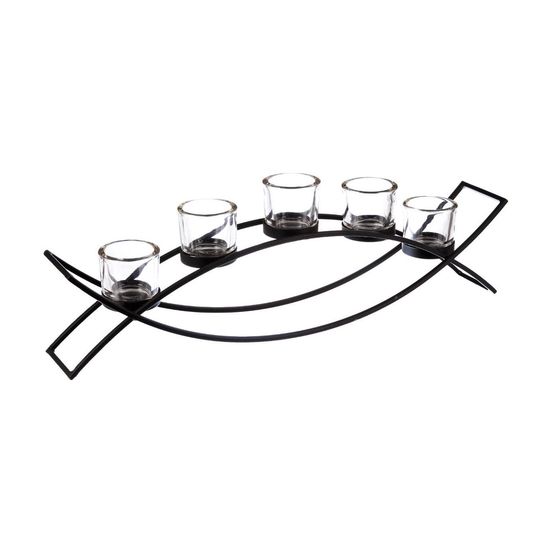 Set 5 photophores en verre sur pied en métal l 54 cm