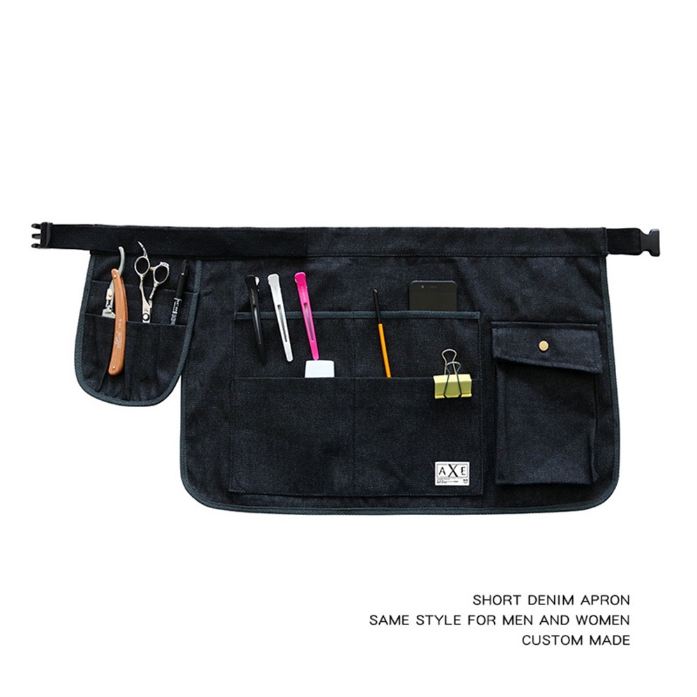 Court pour jardinage ou bricolage, teinte bleu jean et liberty, poches, coutures renfo-noir