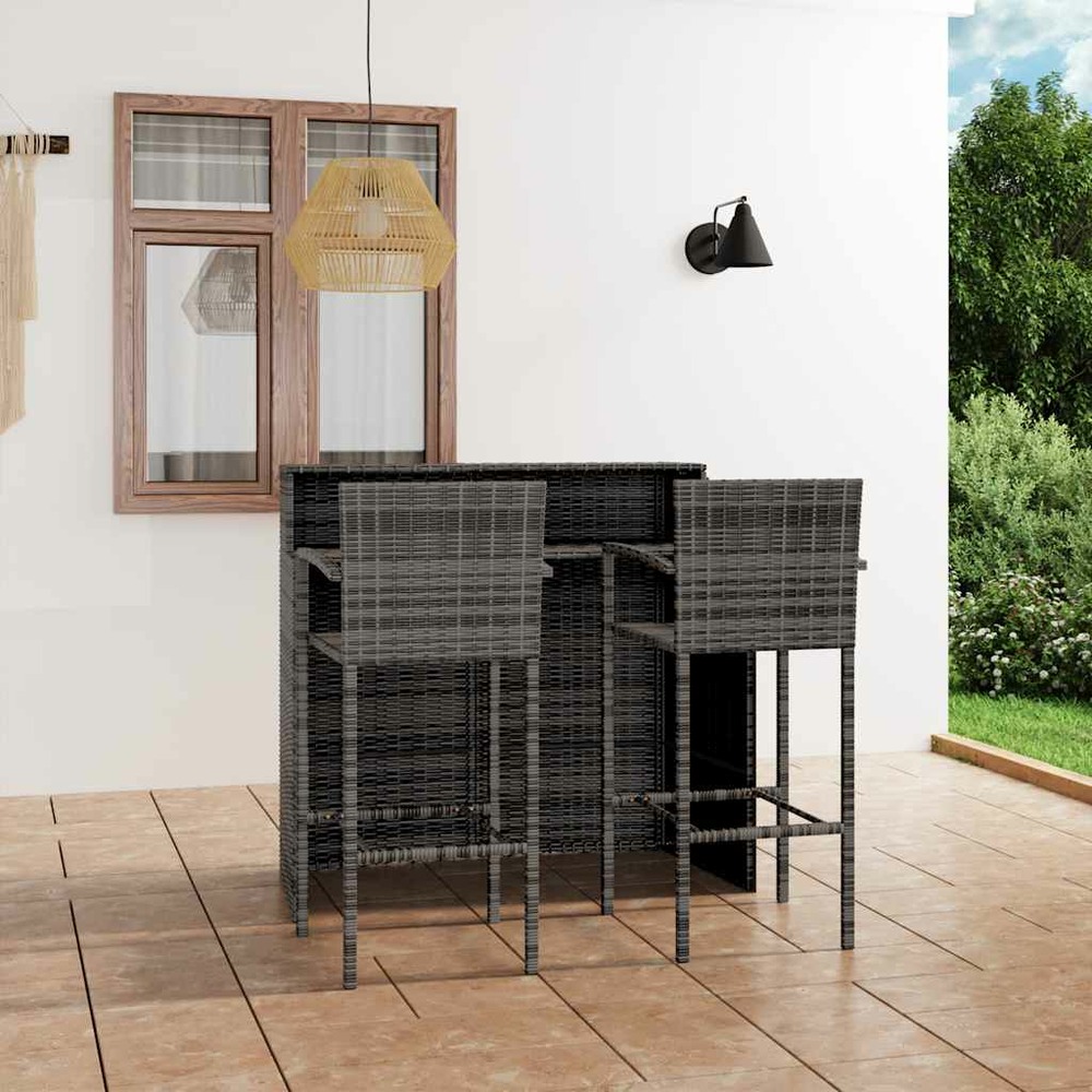 Ensemble de bar de jardin 3 pcs gris
