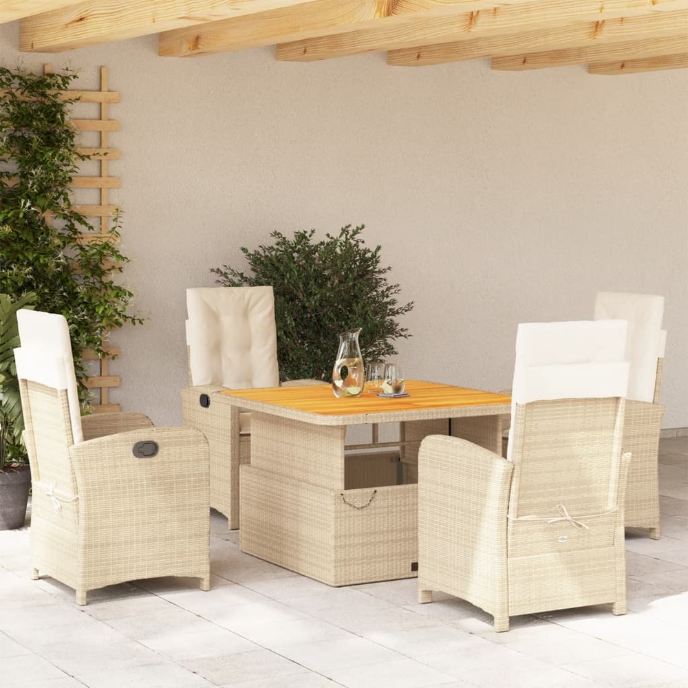 Ensemble à manger de jardin avec coussins 5pcs beige poly rotin