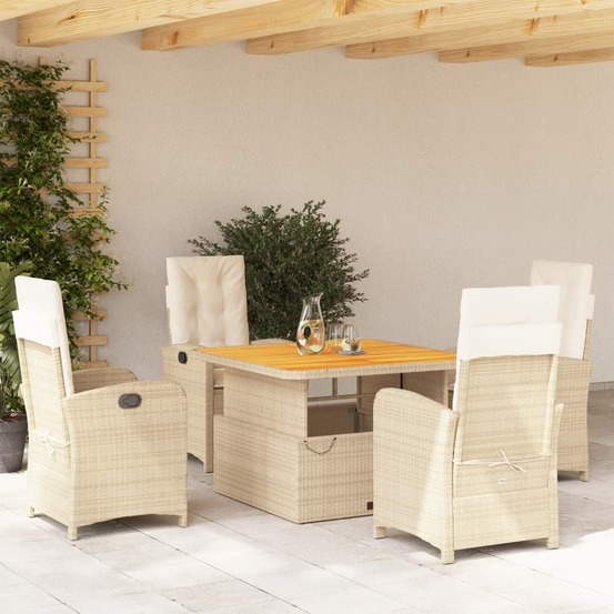 Ensemble à manger de jardin avec coussins 5pcs beige poly rotin