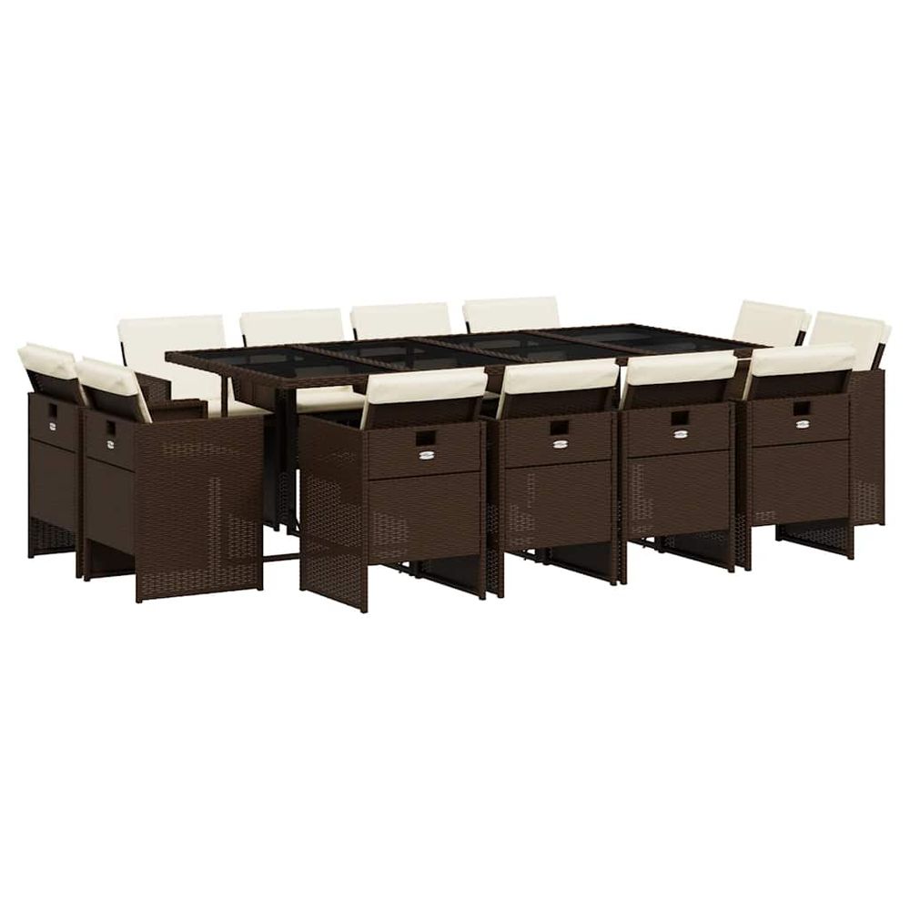 Ensemble à manger de jardin avec coussins 13 pcs marron rotin