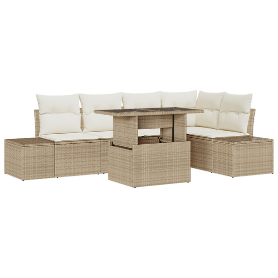 Ensemble de canapés de jardin 6 pièces avec coussins beige poly rattan
