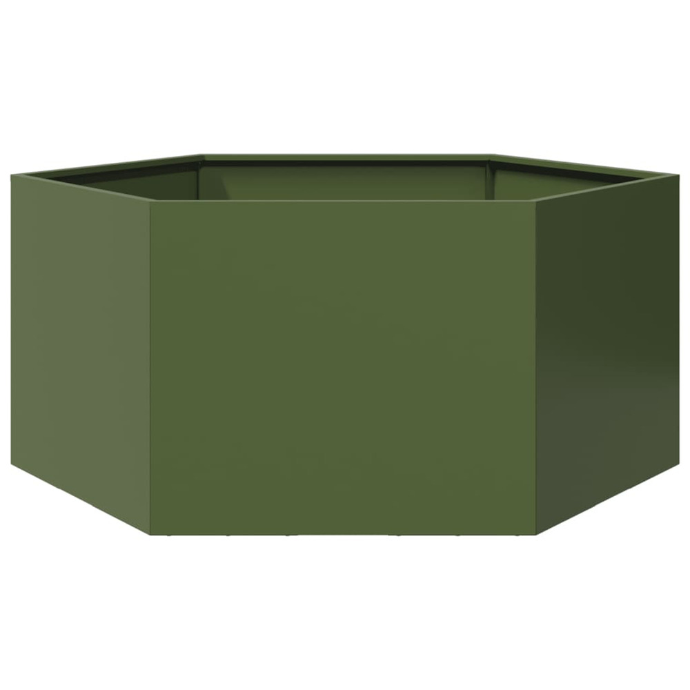 Jardinière d'extérieur vert olive hexagone 104x90x45 cm acier