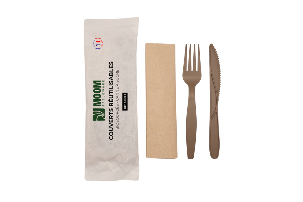 Kit couverts 3 en 1 eco-conçu et réutilisable - carton de 160 unités - moom tableware