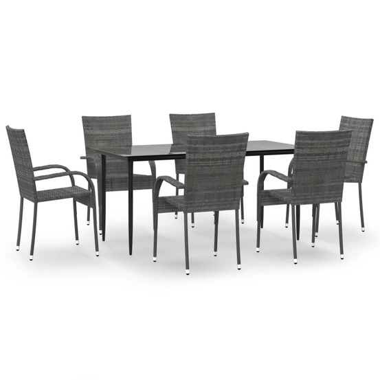 Ensemble à manger de jardin 7 pcs gris résine tressée