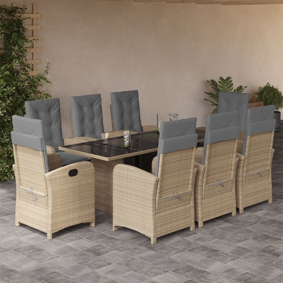Ensemble à manger de jardin et coussins 9 pcs mélange beige