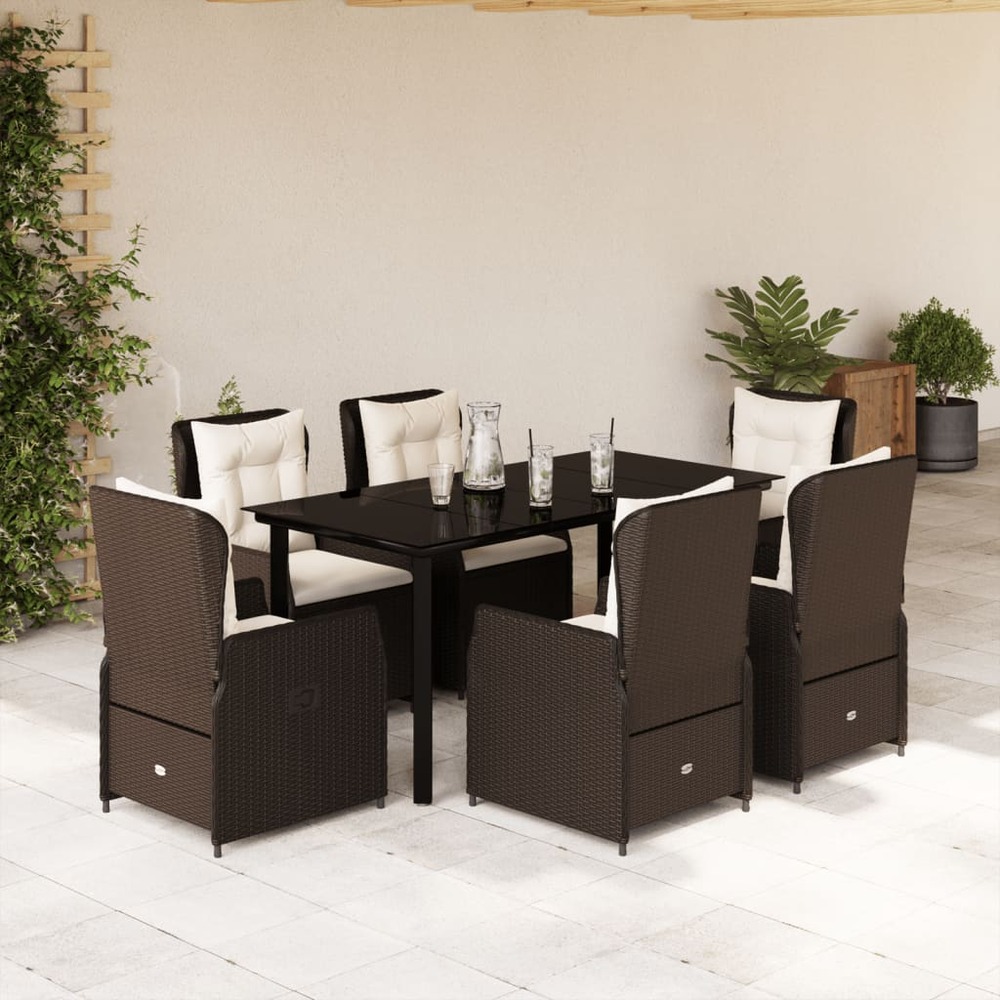 Ensemble à manger de jardin et coussins 7 pcs marron rotin