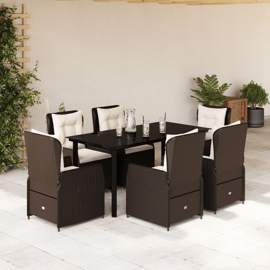 Ensemble à manger de jardin et coussins 7 pcs marron rotin