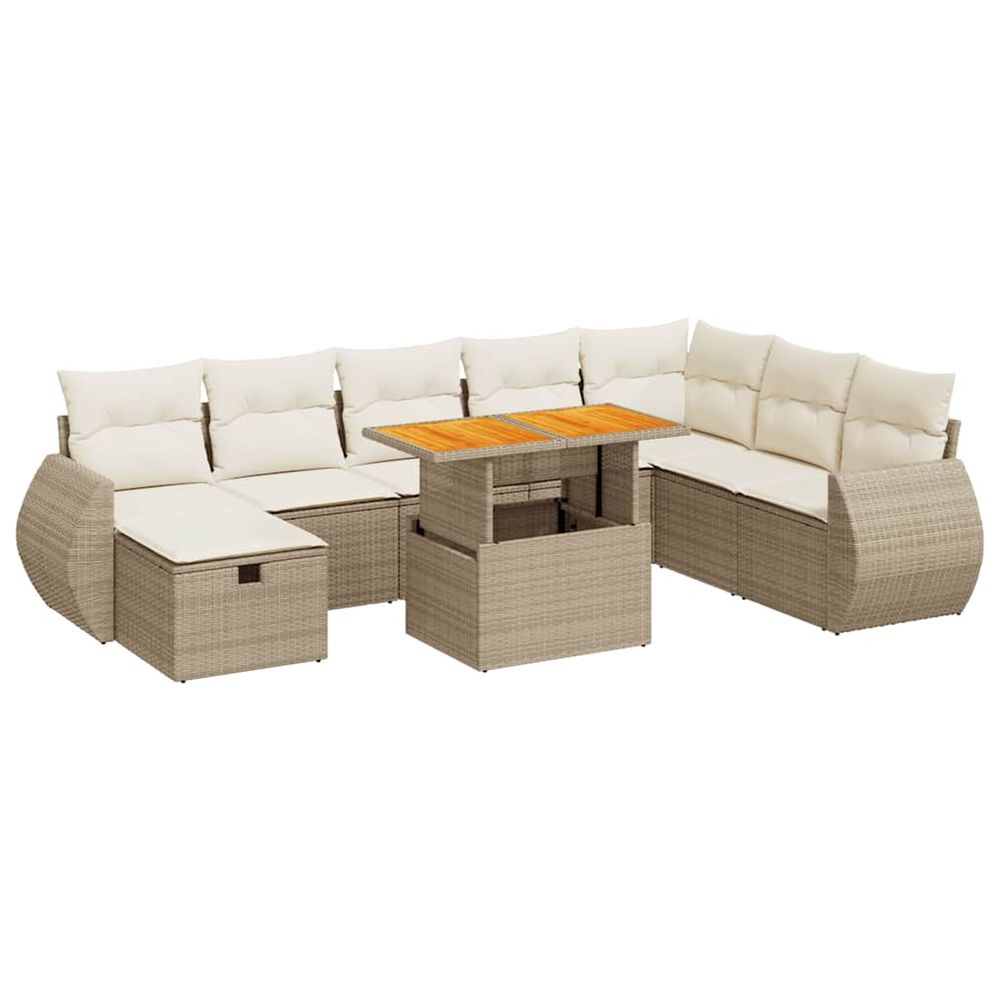 Salon de jardin avec coussins 9 pcs beige résine tressée acacia
