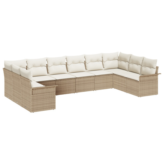 Ensemble de canapé de jardin de 10 pièces avec coussins beige rattan poly