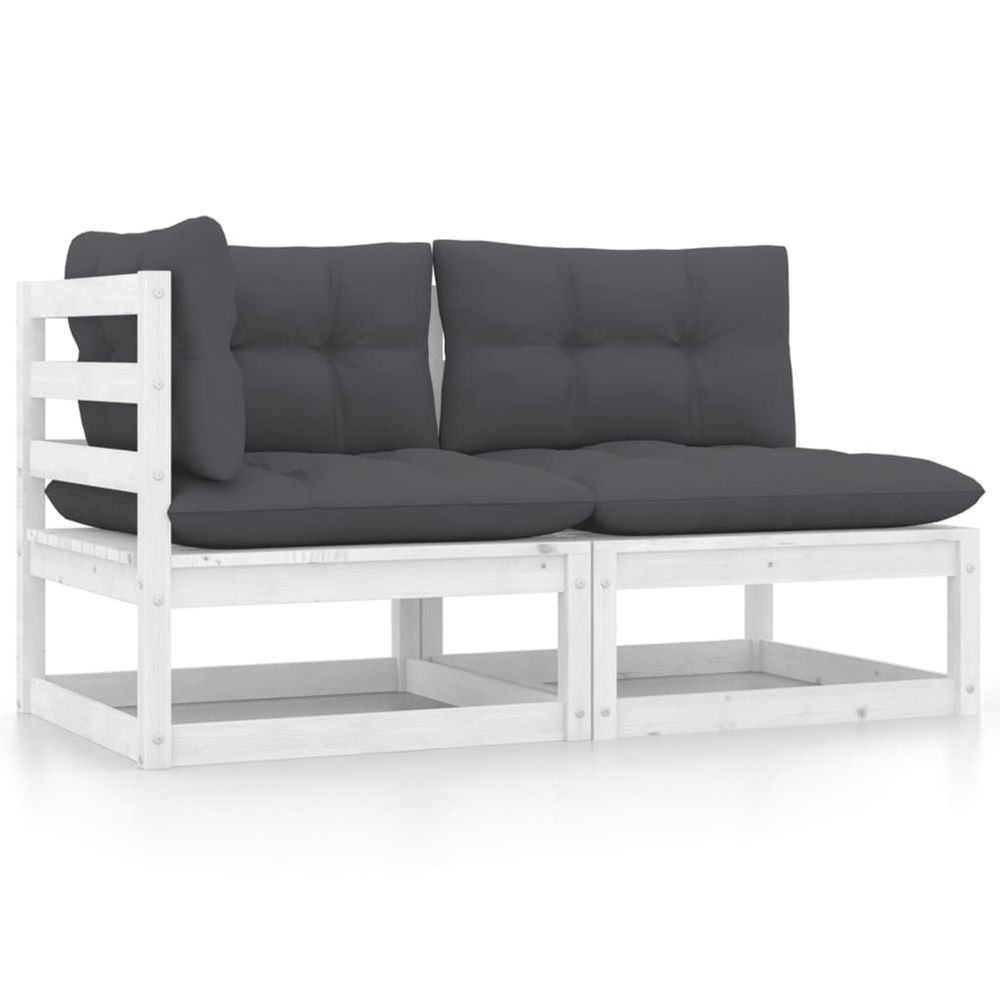 Salon de jardin 2 pcs avec coussins blanc bois de pin massif