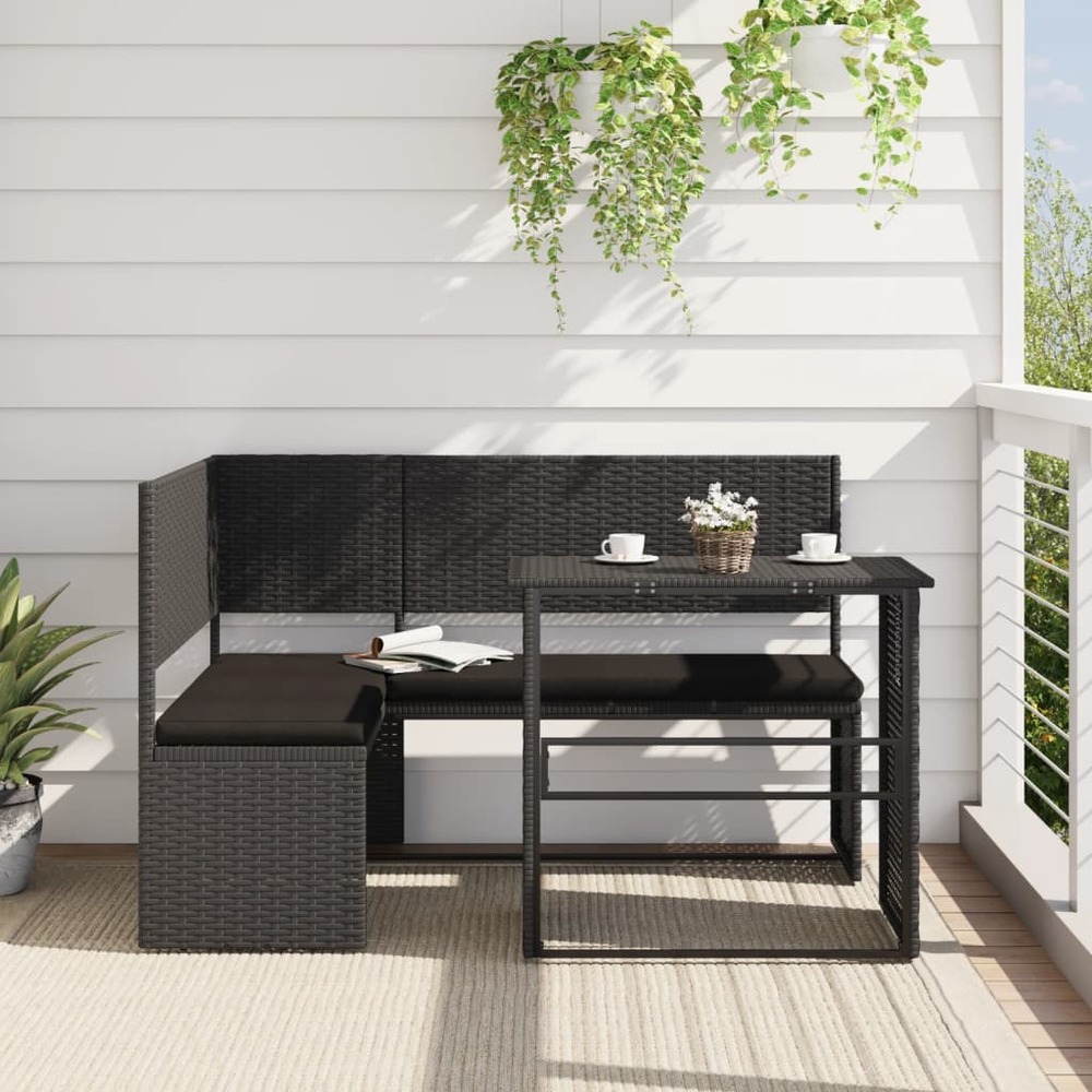Canapé de jardin avec table et coussins en forme de l noir