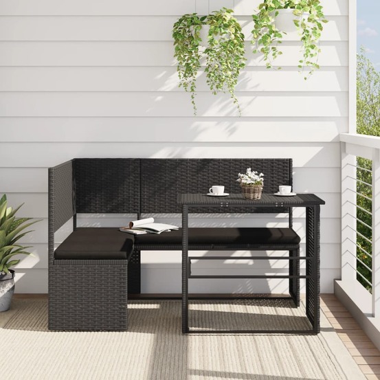 Canapé de jardin avec table et coussins en forme de l noir