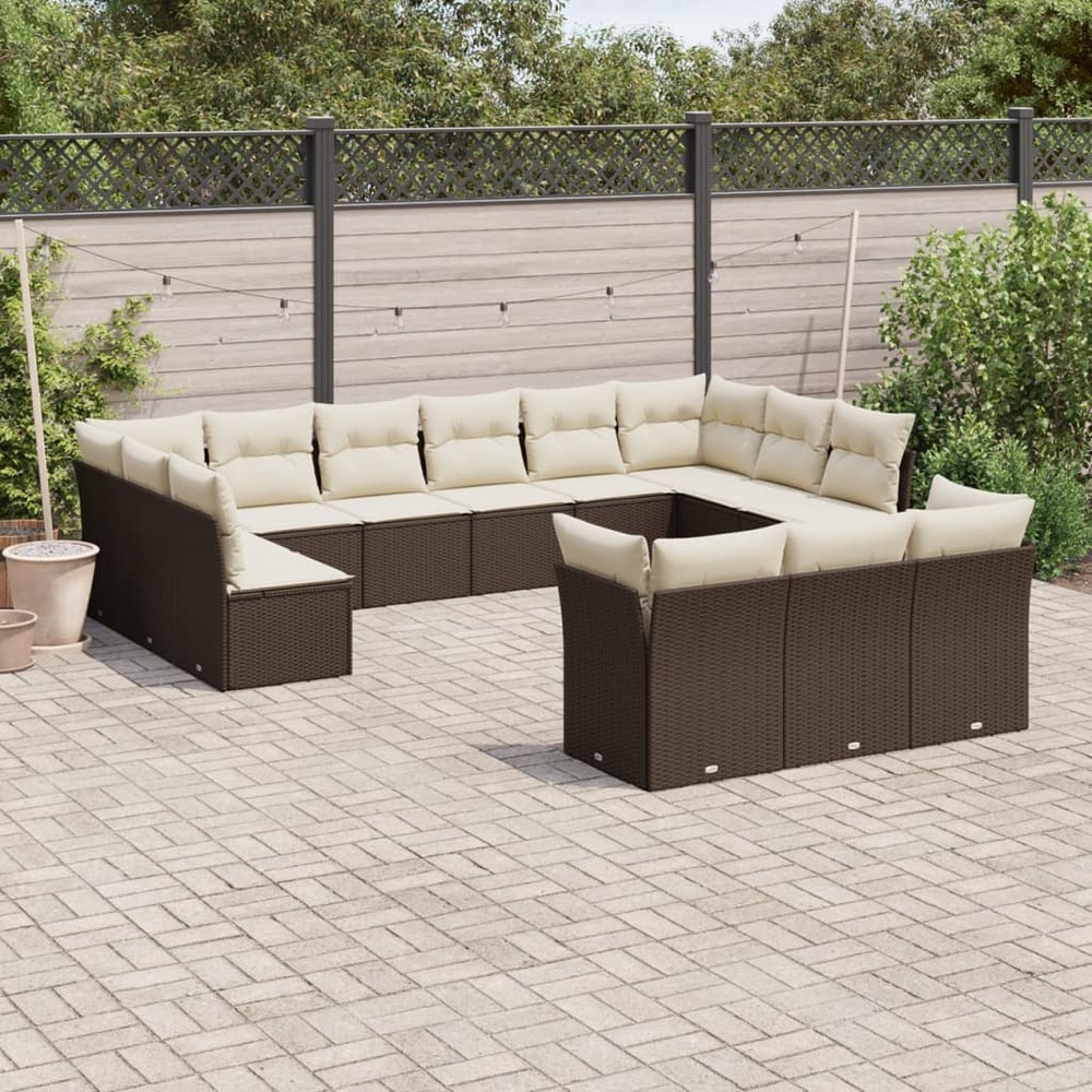 Salon de jardin avec coussins 13 pcs marron résine tressée
