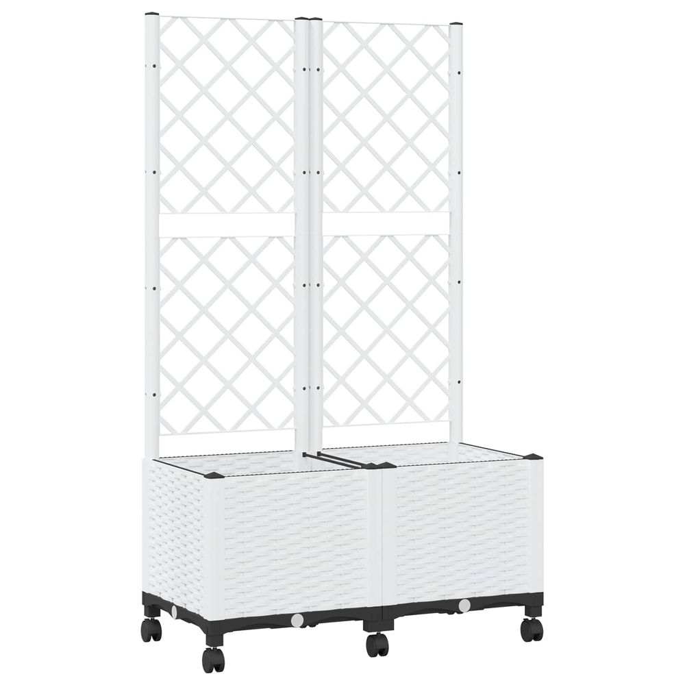 Bac de jardin avec treillis et roues blanc 80 x 40 x 146 cm pp