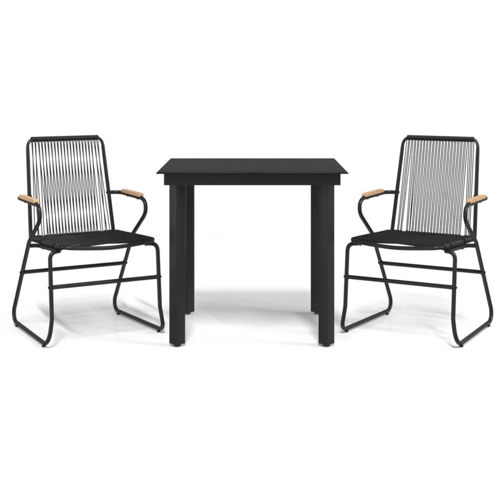 Ensemble à manger de jardin 3 pcs noir rotin pvc