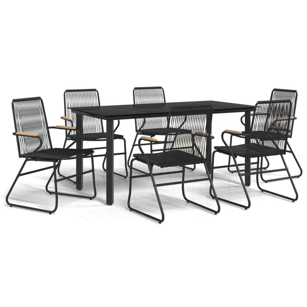 Ensemble à manger de jardin 7 pcs noir rotin pvc