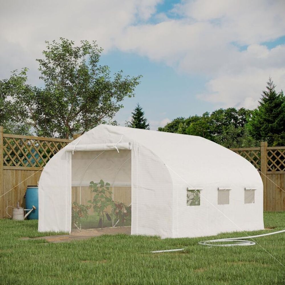 Serre tunnel de jardin polyéthylène blanc 10,4 m² 347 x 300 x 200 cm anti-uv porte zippée - comfortxl outdoor living