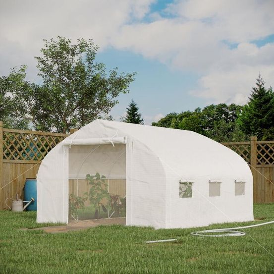 Serre tunnel de jardin polyéthylène blanc 10,4 m² 347 x 300 x 200 cm anti-uv porte zippée - comfortxl outdoor living