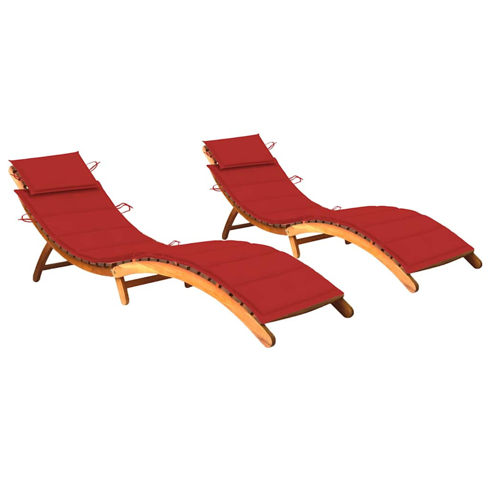 Chaises longues lot de 2 avec coussins bois d'acacia solide